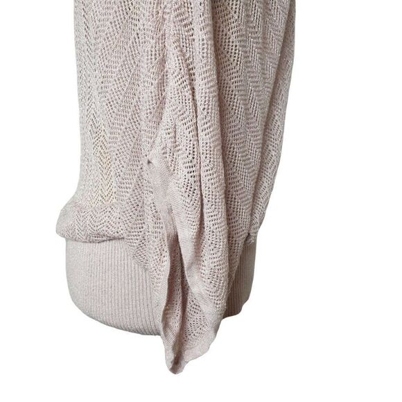 Women's V-Neck Sweater M Open Knit Pink Glitter Draped Short Sleeve Top - Picture 4 of 9